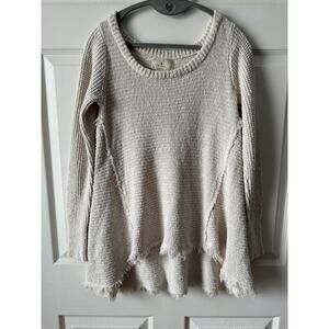 Ruby Moon Cream Textured Knit Sweater Raw Hem Lagenlook Coastal Womens Size XS